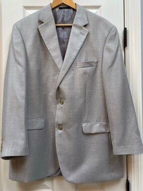 Chaps Gray Linen Blend Blazer Mens 44R Minimalist Oversized Vibe